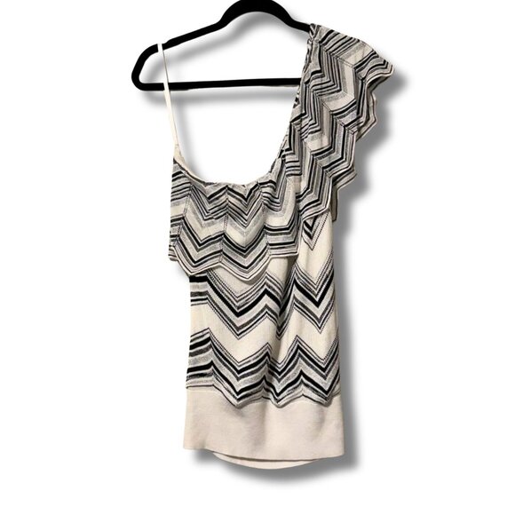 NWT White House Black Market One-Shoulder Chevron Ruffle Knit Top | Size L - Picture 4 of 8